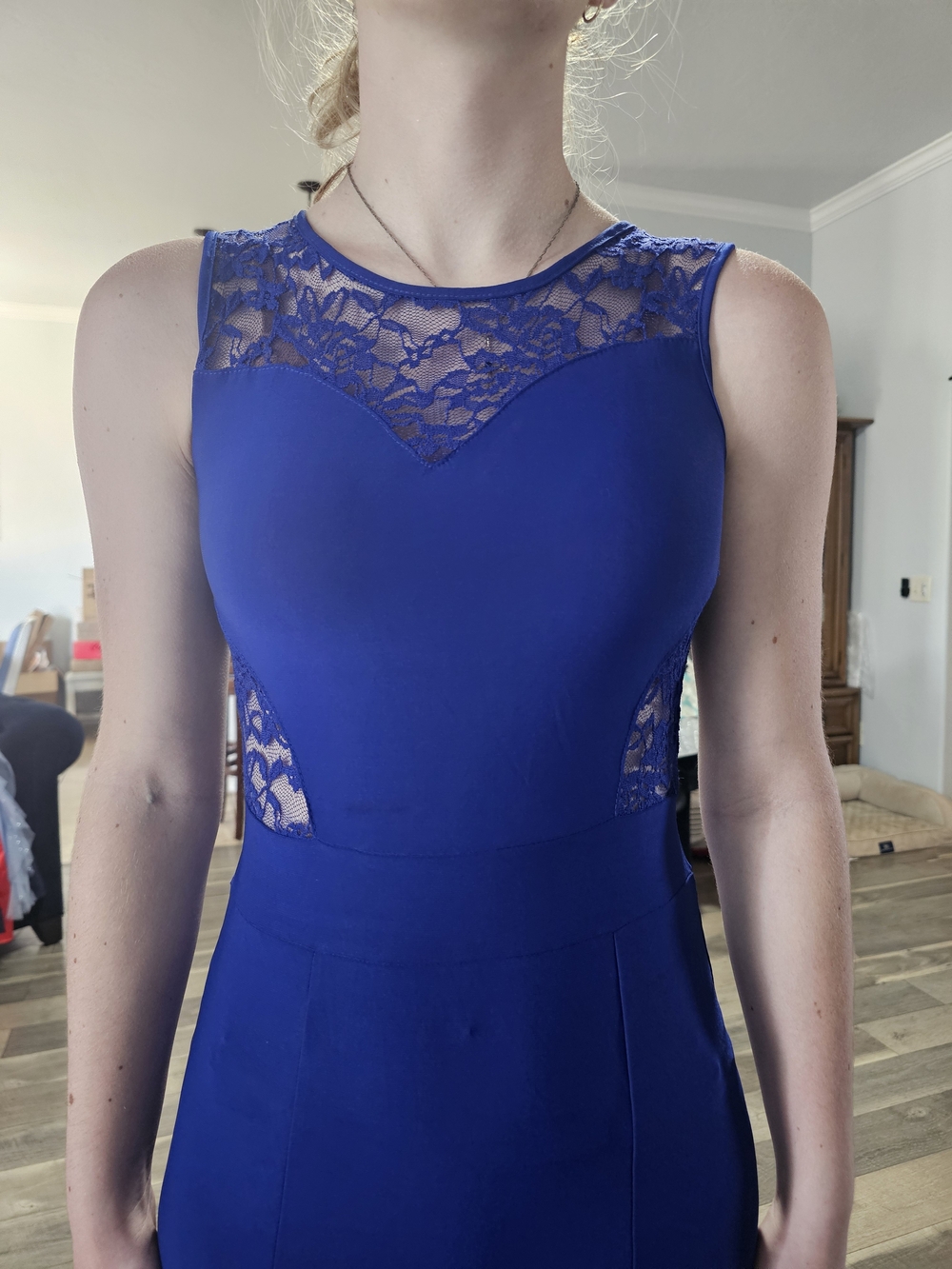 Sleeveless Lace Yoke Royal Blue Women's Dress